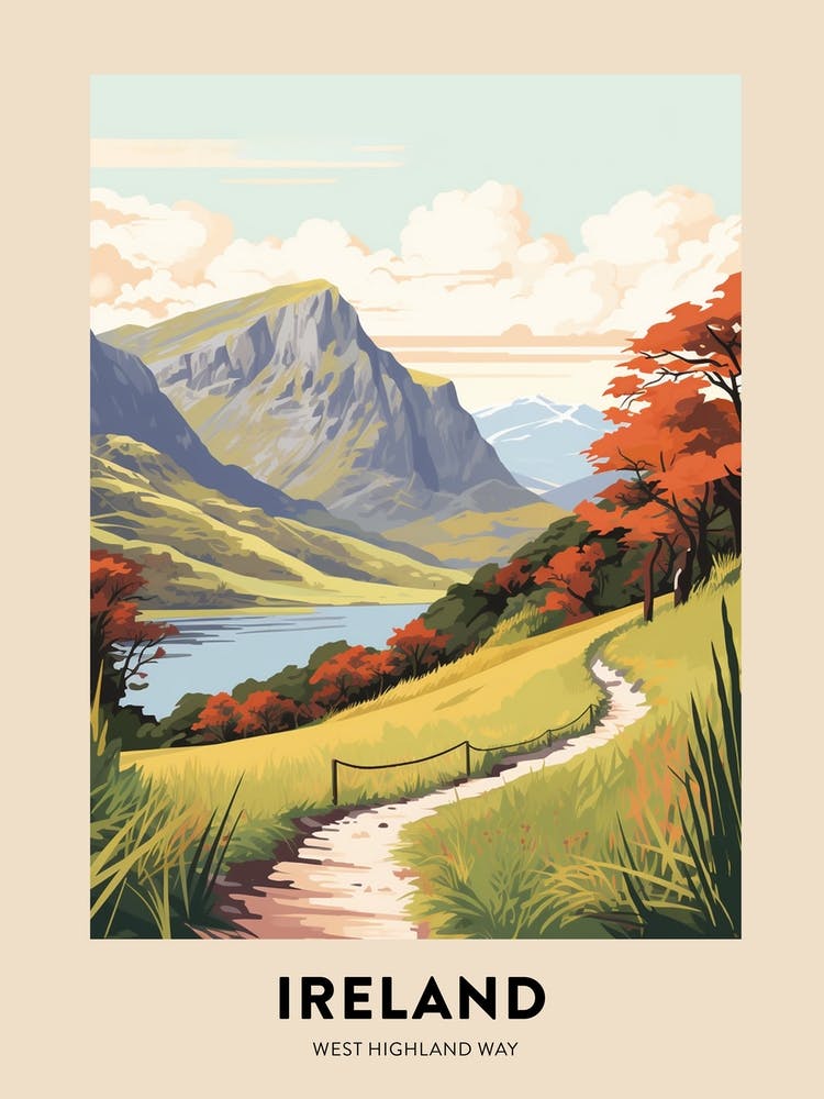 West Highland Way Ireland 3 Vintage Hiking Travel Poster