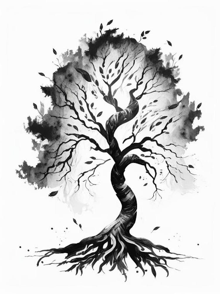 Tree Of Knowledge 1 Symbol Black And White Painting