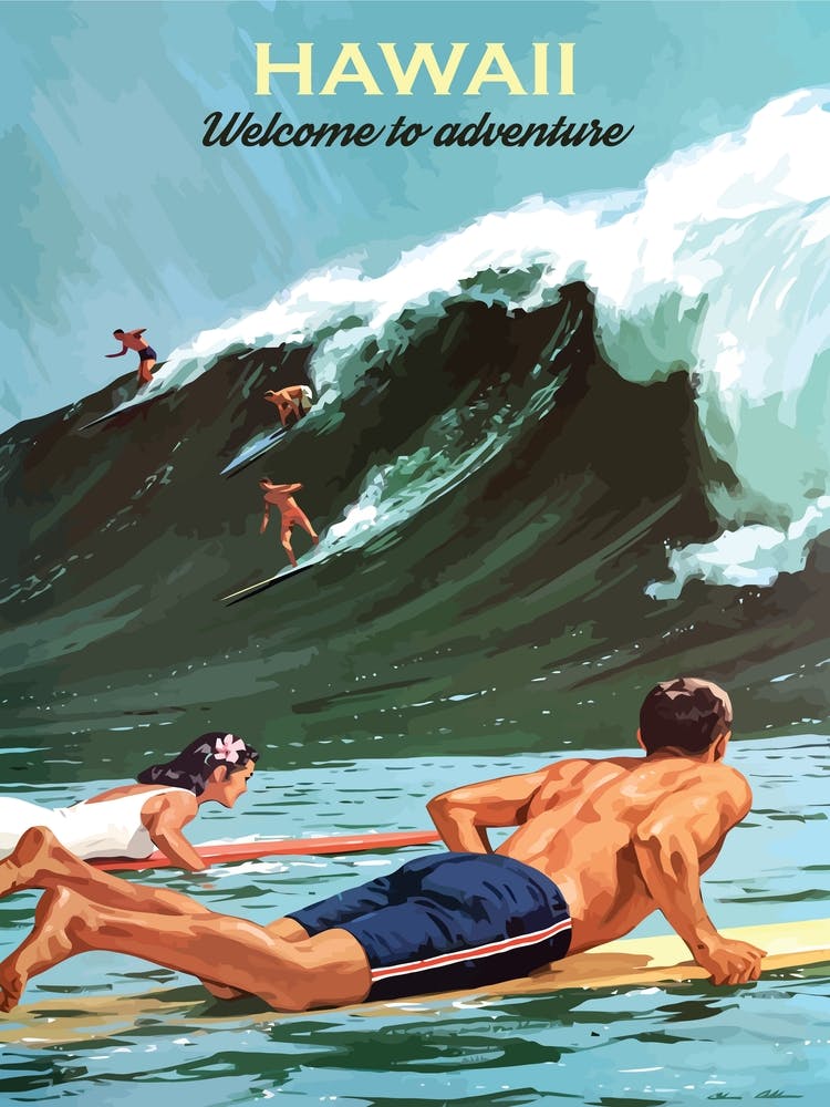 Hawaii, Surfing On A Big Wave