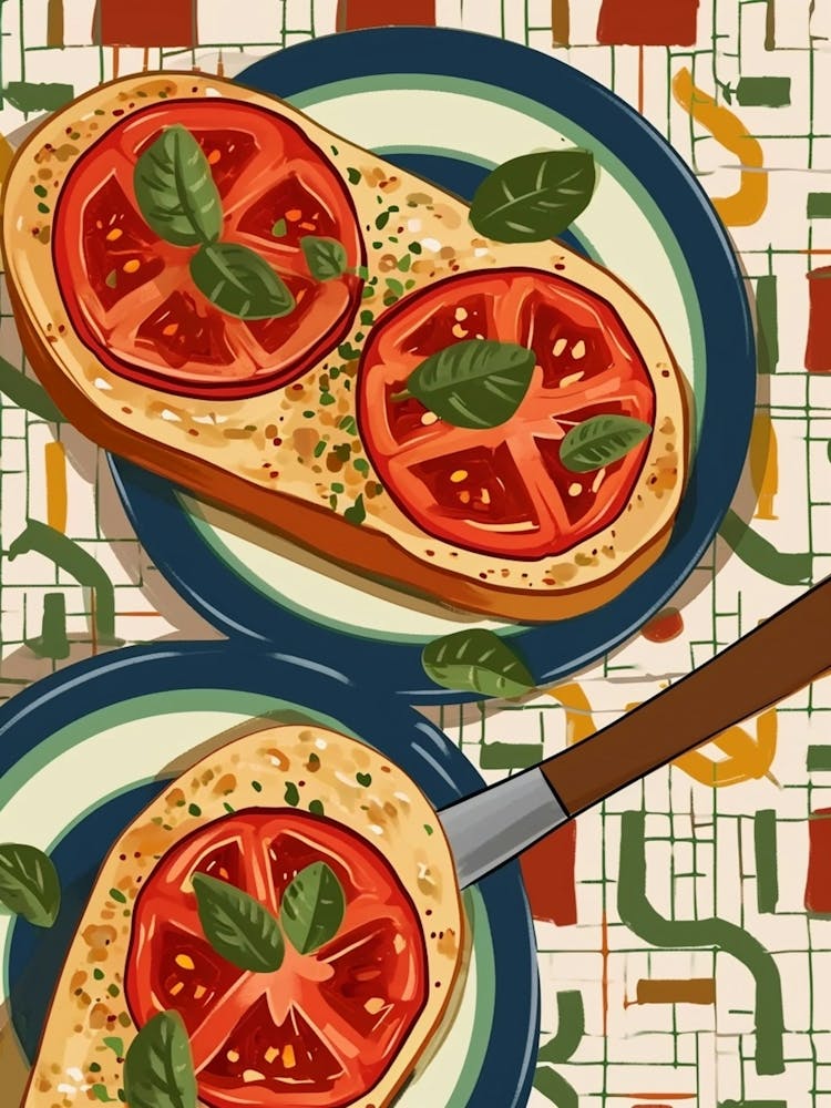 Bruscetta, Tomato & Basil On A Tiled Background 3