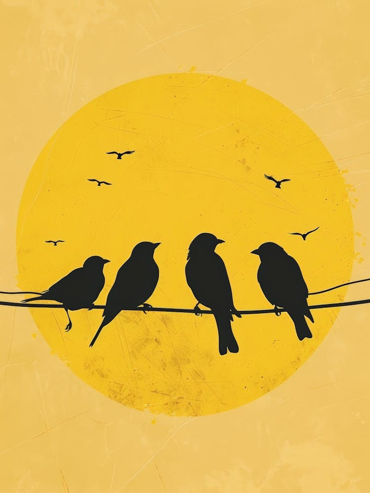 Silhouette Of Birds On A Wire