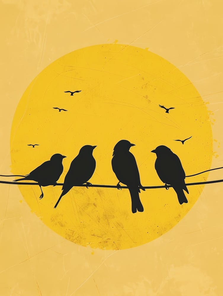 Silhouette Of Birds On A Wire