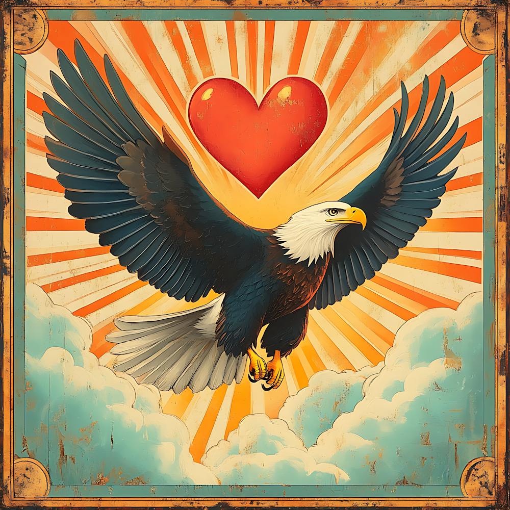 Art Deco Eagle with Heart-shaped Cloud 4
