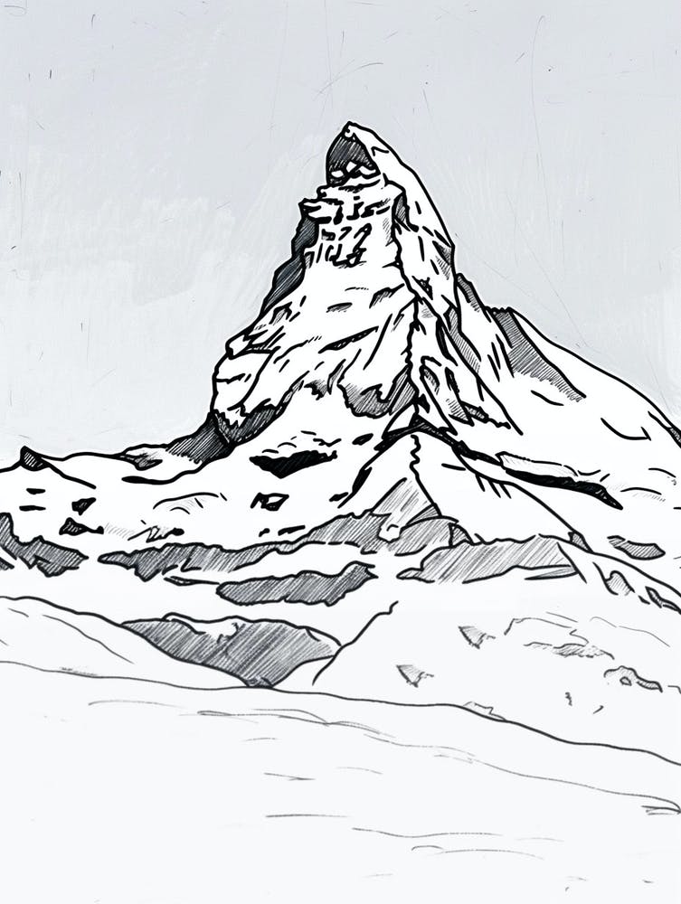 Matterhorn Switzerland Italy Line Drawing 3