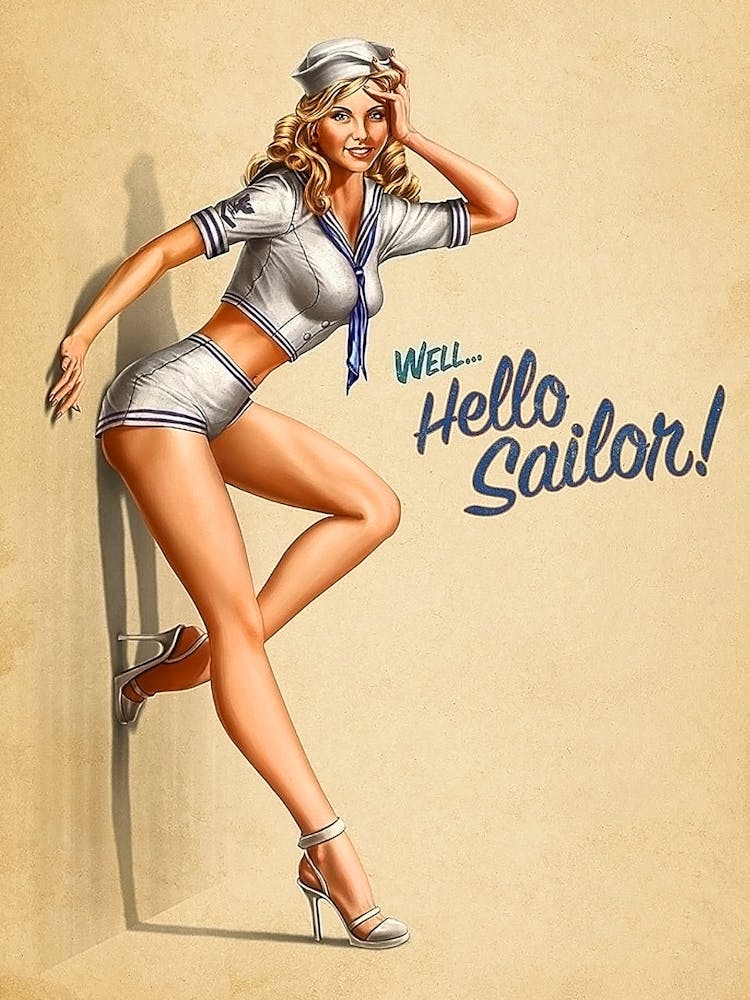 Sexy Pinup Girl Says Hello Sailor
