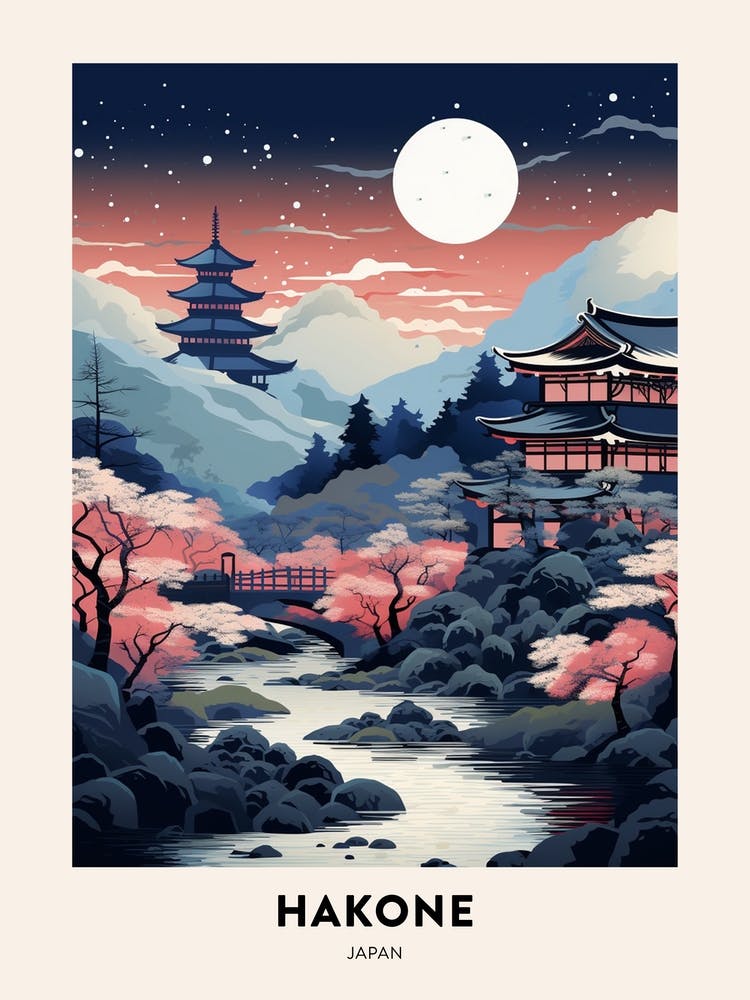Winter Night  Travel Poster Hakone Japan 1