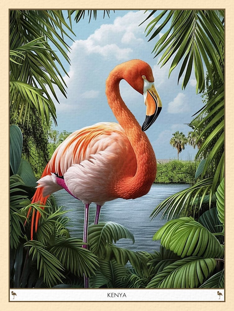 Greater Flamingo Kenya Tropical Illustration 3 Poster