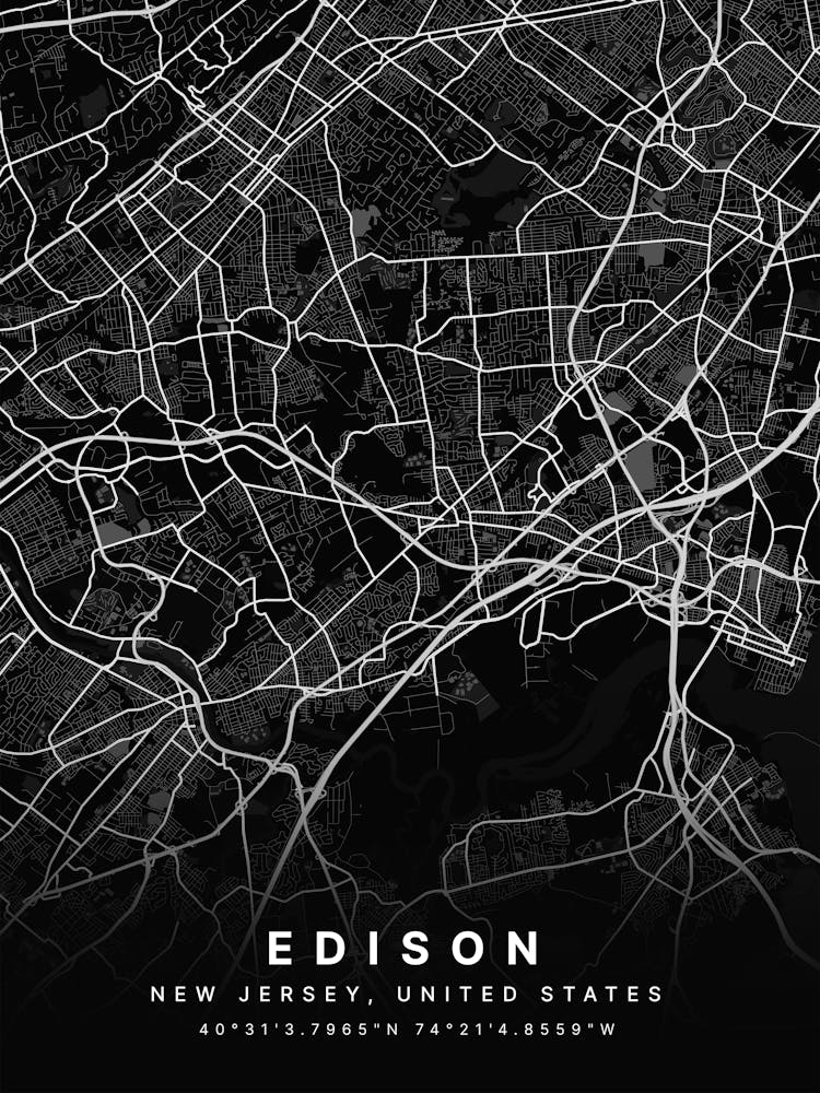 Edison New Jersey United States Black Map