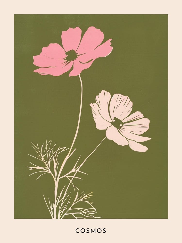 Pink & Green Cosmos 1 Flower Poster
