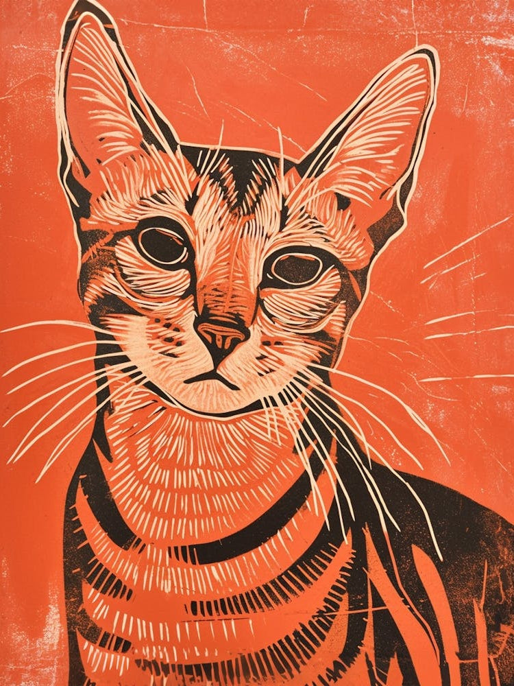 Egyptian Mau Cat Linocut Blockprint 4