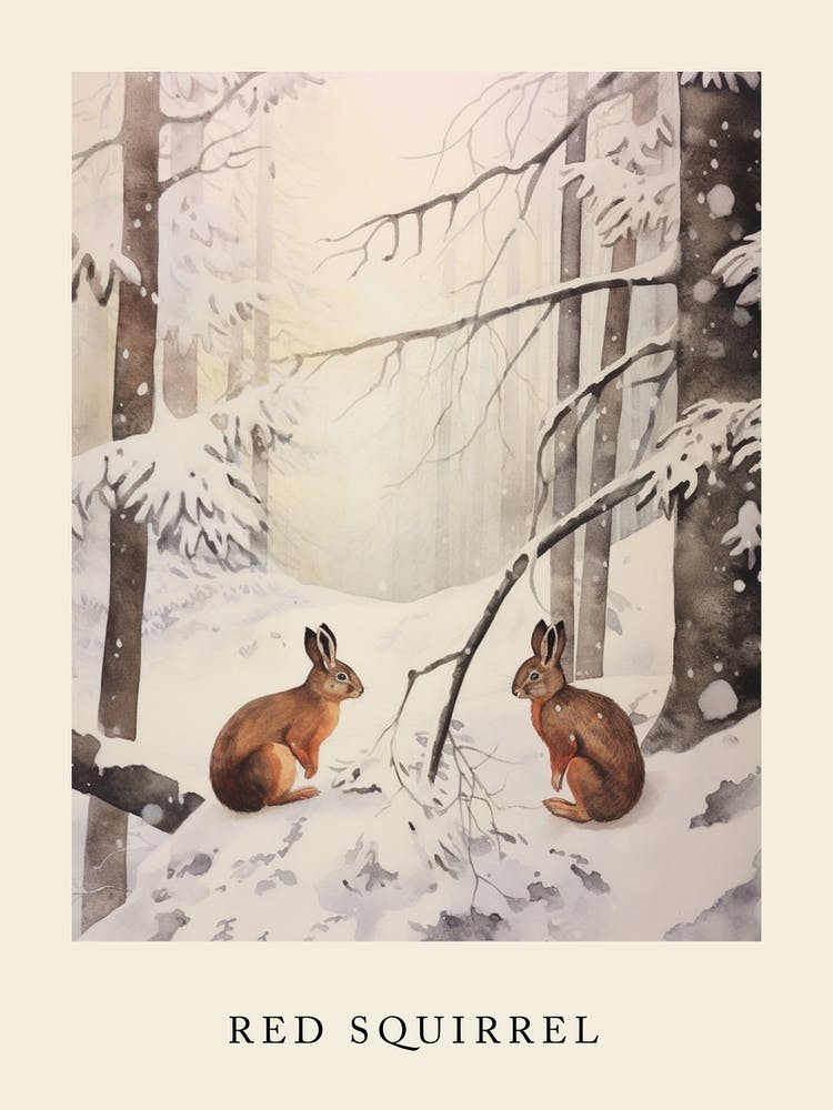Winter Watercolour Red Squirrel 3 Poster