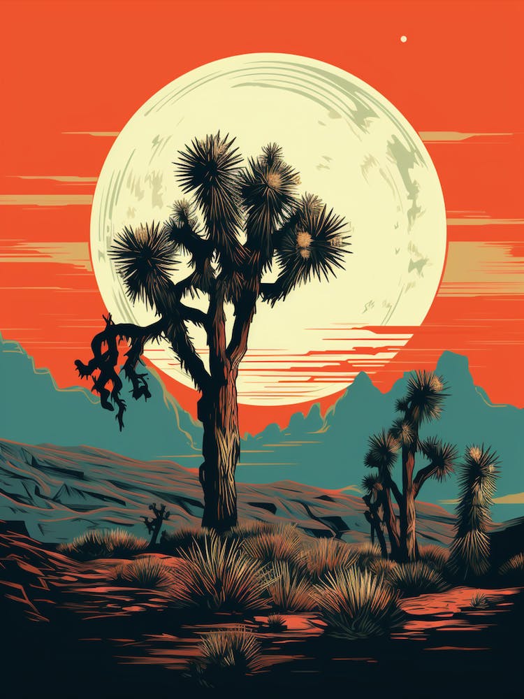 Retro Illustration Of A Joshua Tree At Dusk 3