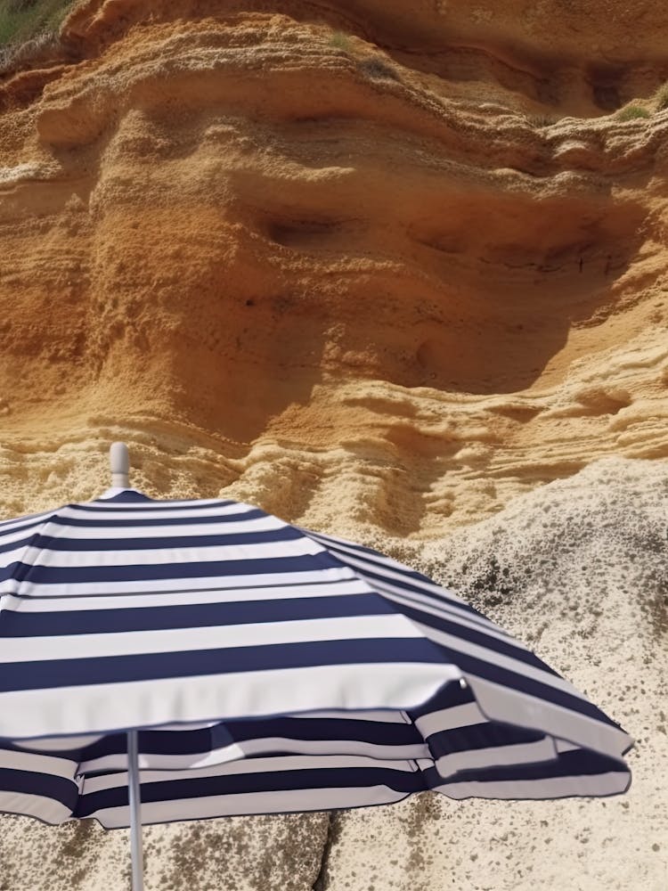 Beach Umbrella And Cliffs Summer Photography 0