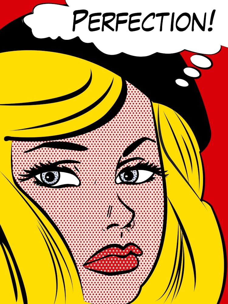 Pop Art Blondes Mädchen Nahaufnahme, mit einer Gedankenblase