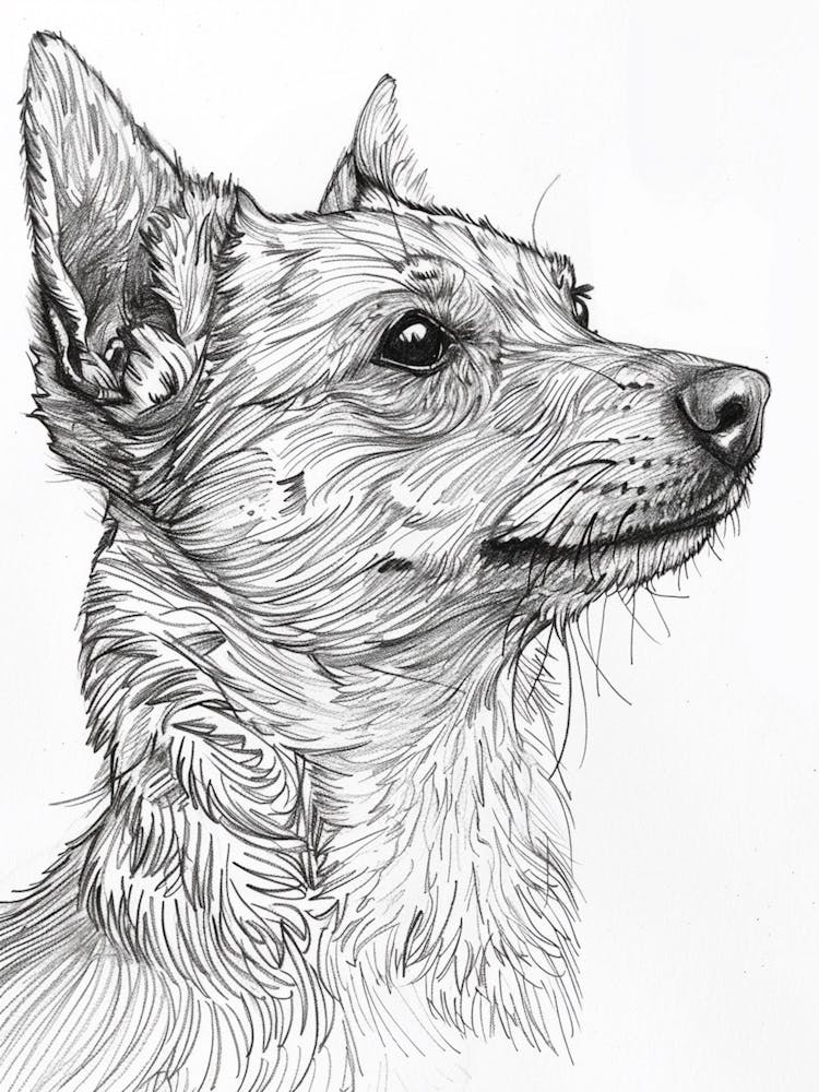 Furry Wire Haired Dog Line Sketch 1