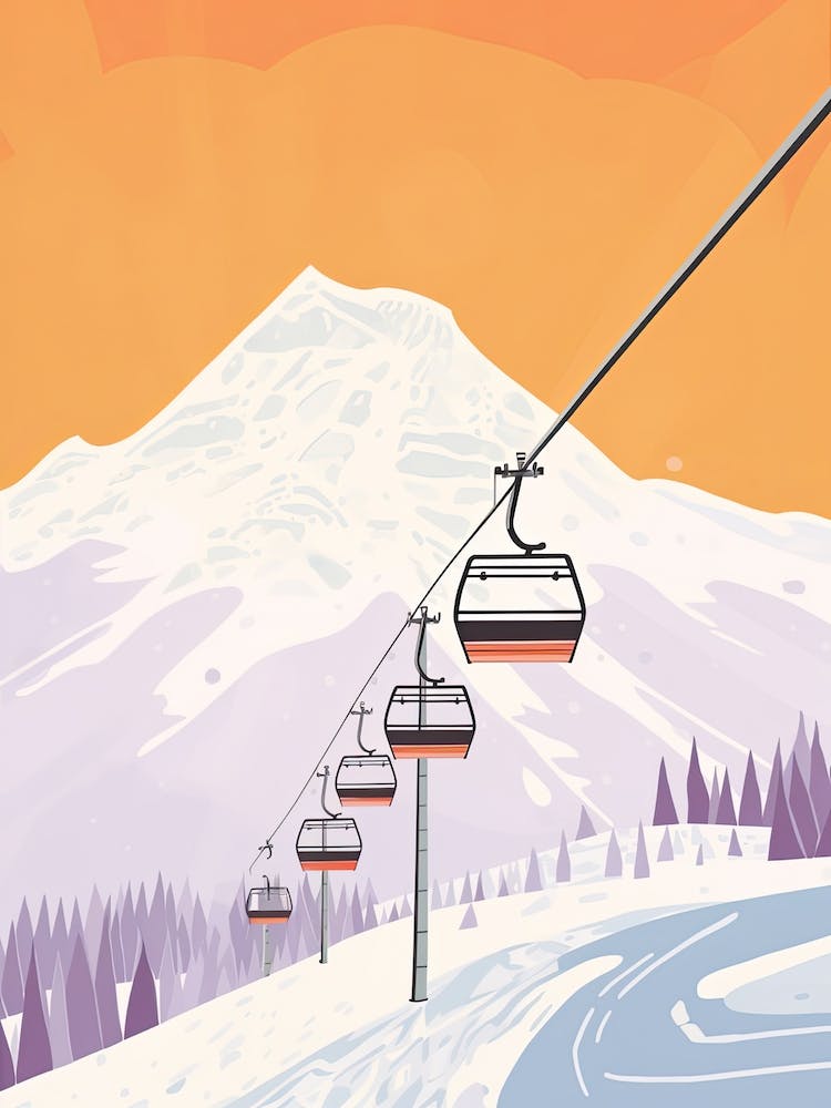 Cortina D Ampezzo   Italy, Ski Resort Pastel Colours Illustration 2