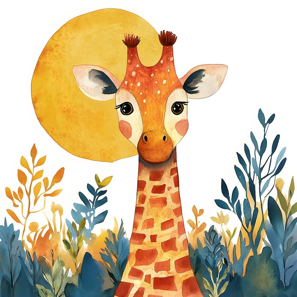 Adorable Giraffe Watercolor Print – Safari Nursery Wall Art, Jungle Animal Illustration