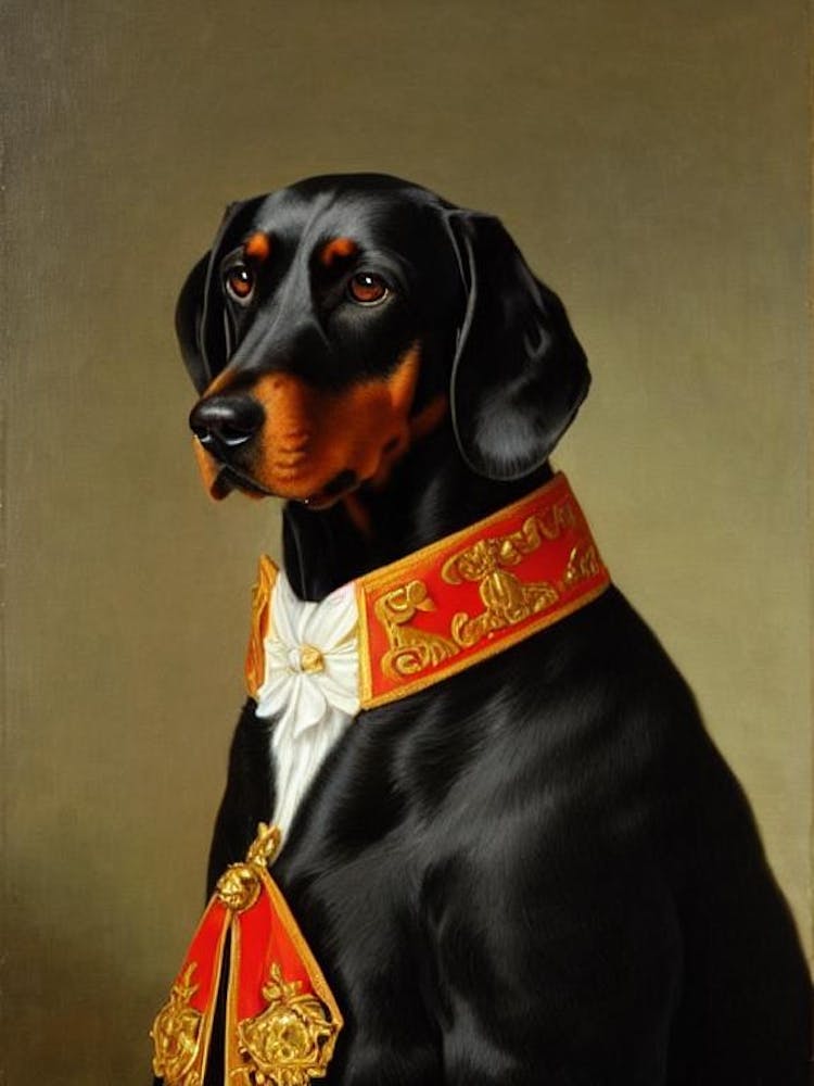 Black And Tan Coonhound Renaissance Portrait Oil Painting