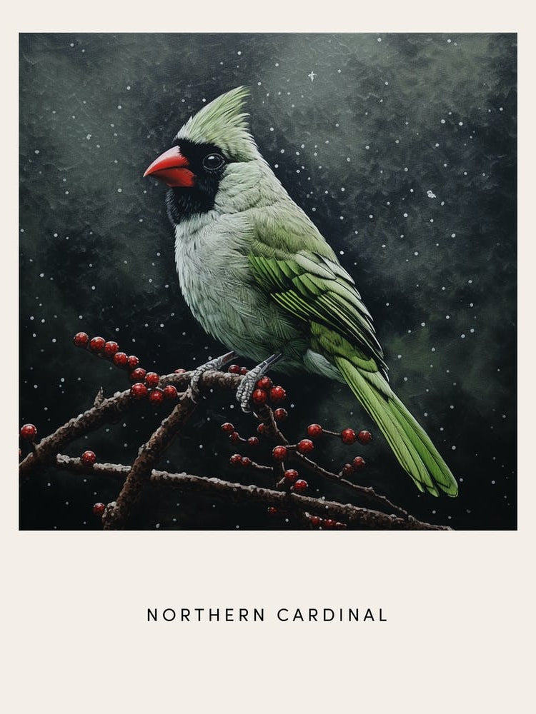 Ohara Koson Inspired Bird Painting Northern Cardinal 4 Poster