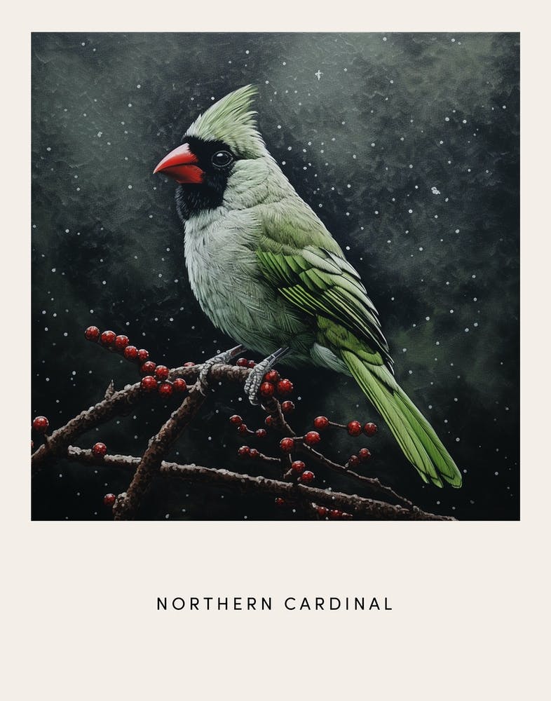 Ohara Koson Inspired Bird Painting Northern Cardinal 4 Poster