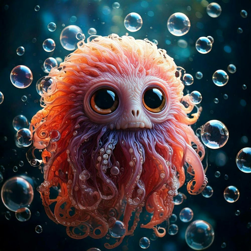 Firefly Photorealistic, Highly Detailed, Color, Cute, Cthulhu, Big Eyes, Soap Bubbles, Floating, Air (10)