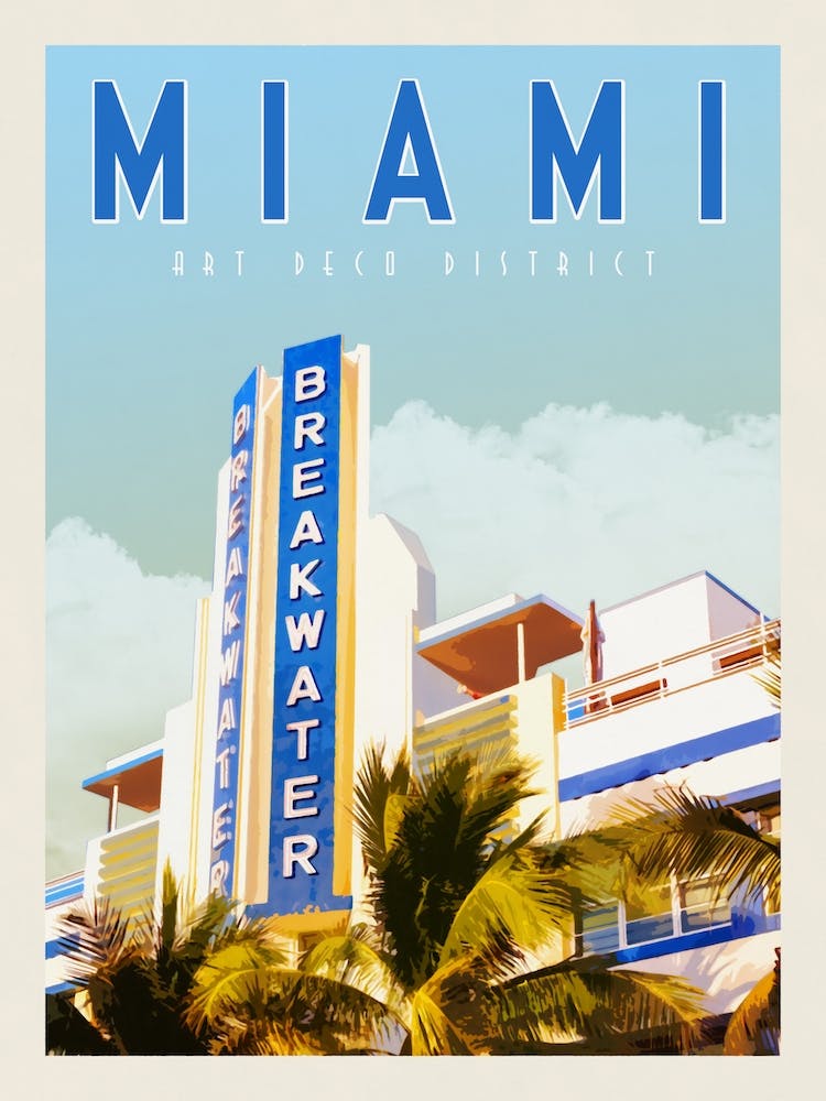 Miami Breakwater Hotel Travel Poster