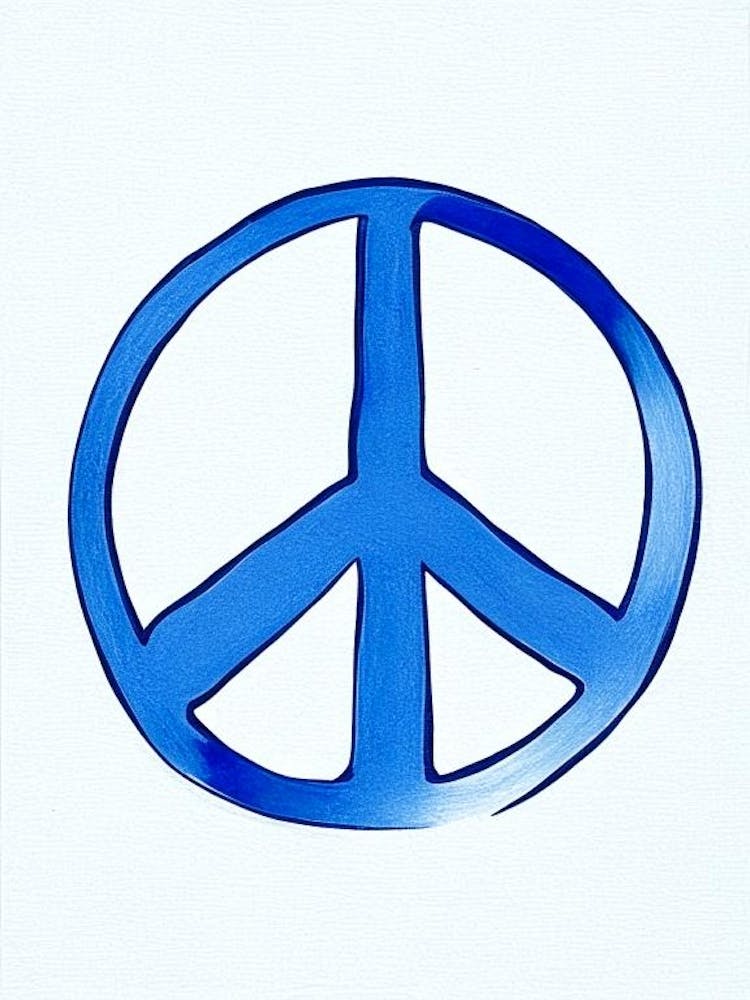 Peace Sign Symbol Blue And White Line Drawing