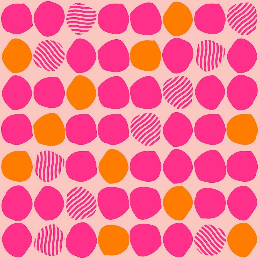 Bright Pink And Orange Polka Dot Pattern On Light Pink Background Square