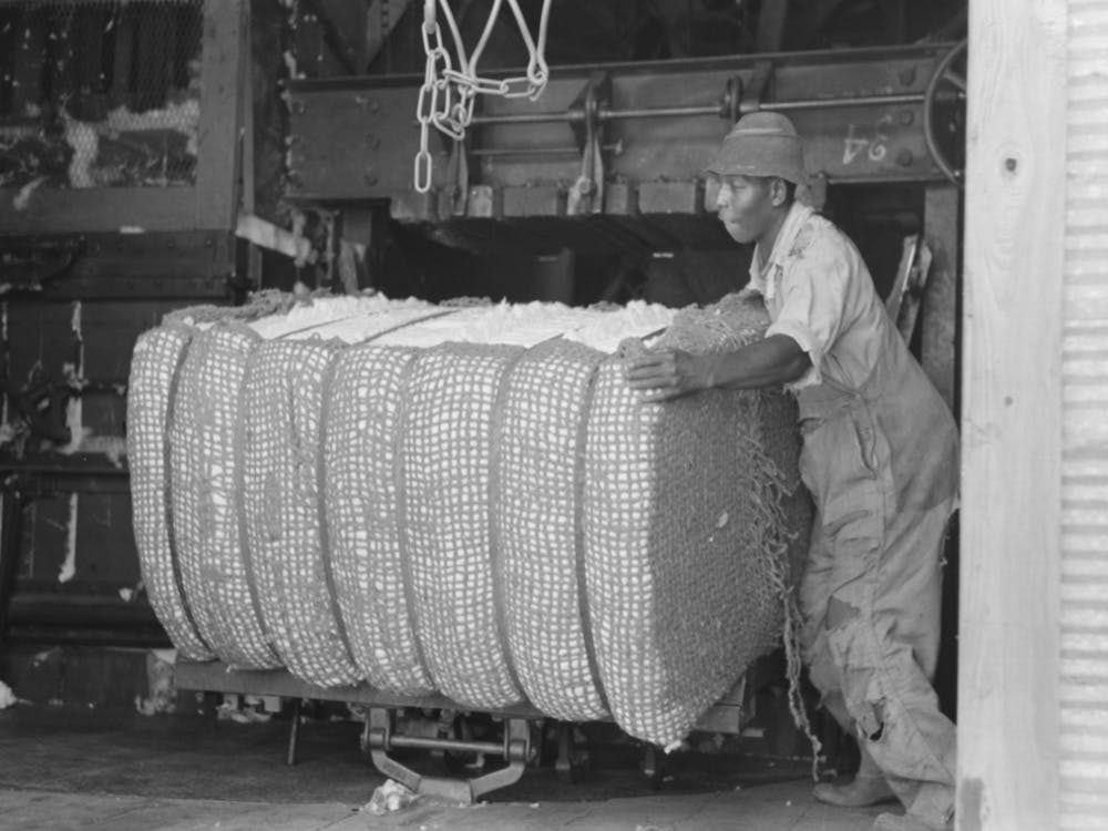 Removing Bales Of Cotton From Gin Press, Lehi, Arkansas By Russell Lee