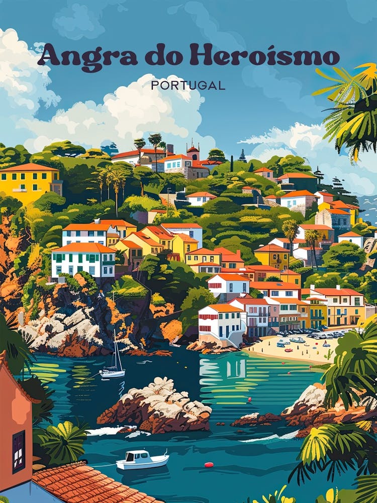 Angra Do Heroismo Portugal Azores Travel Art Illustration