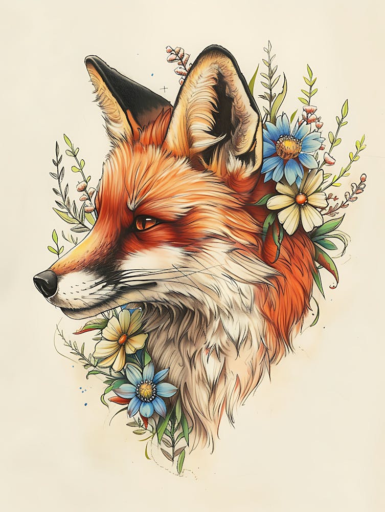 Amazing Red Fox With Flowers 2