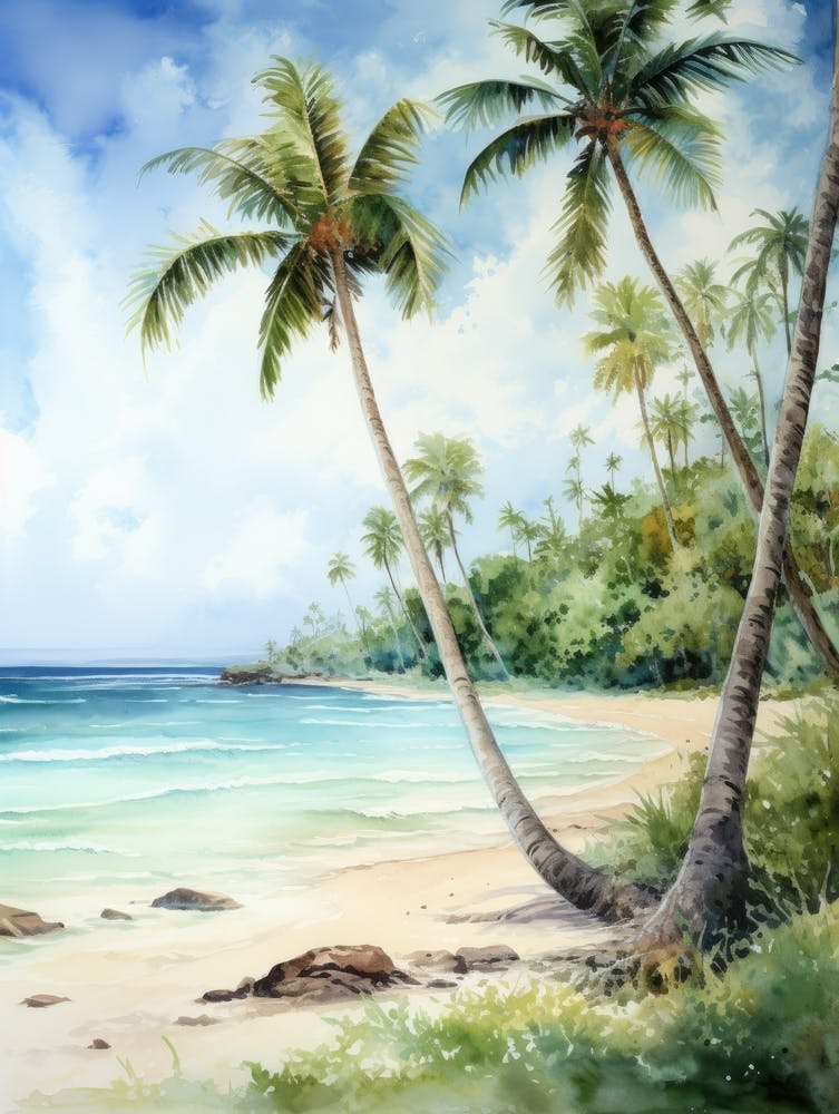 Aquarell von Palmen am Strand 3