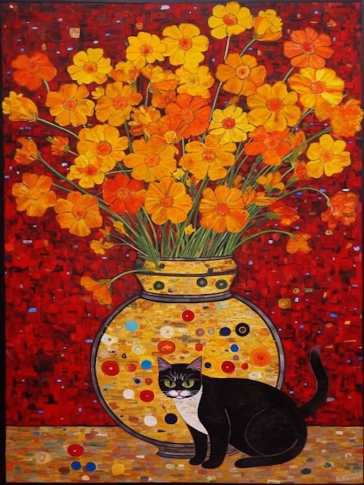 Freesia With A Cat 4 Art Nouveau Klimt Style