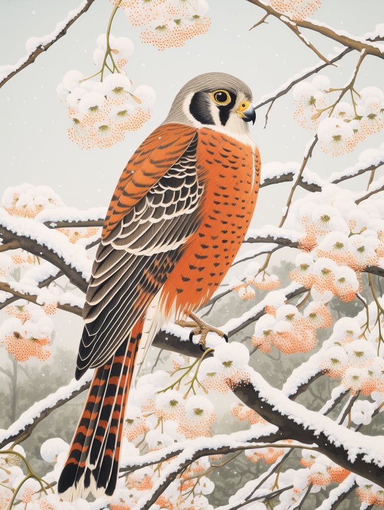 Winter Bird Painting American Kestrel 3