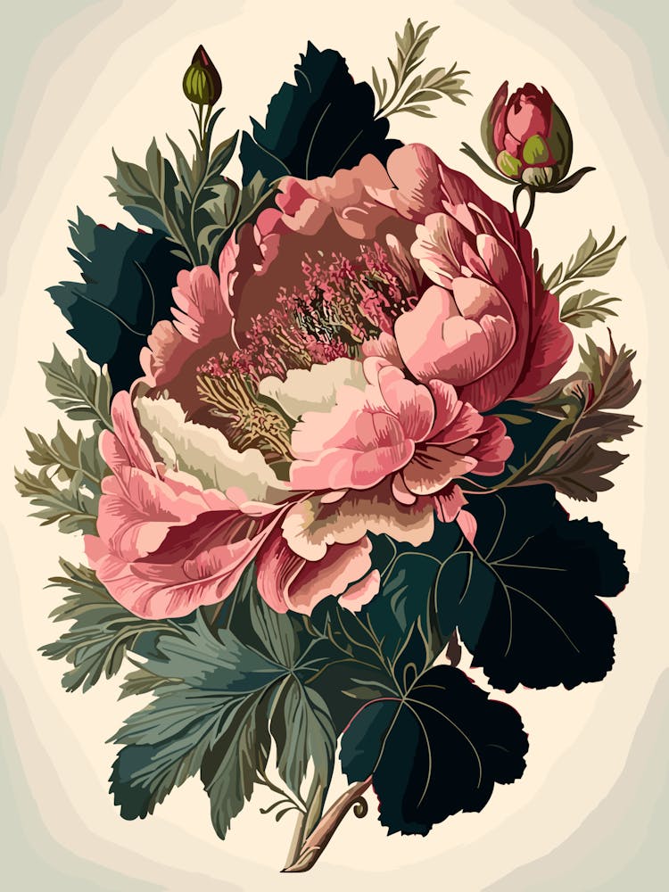 Peony Wildflower Vintage Botanical 1