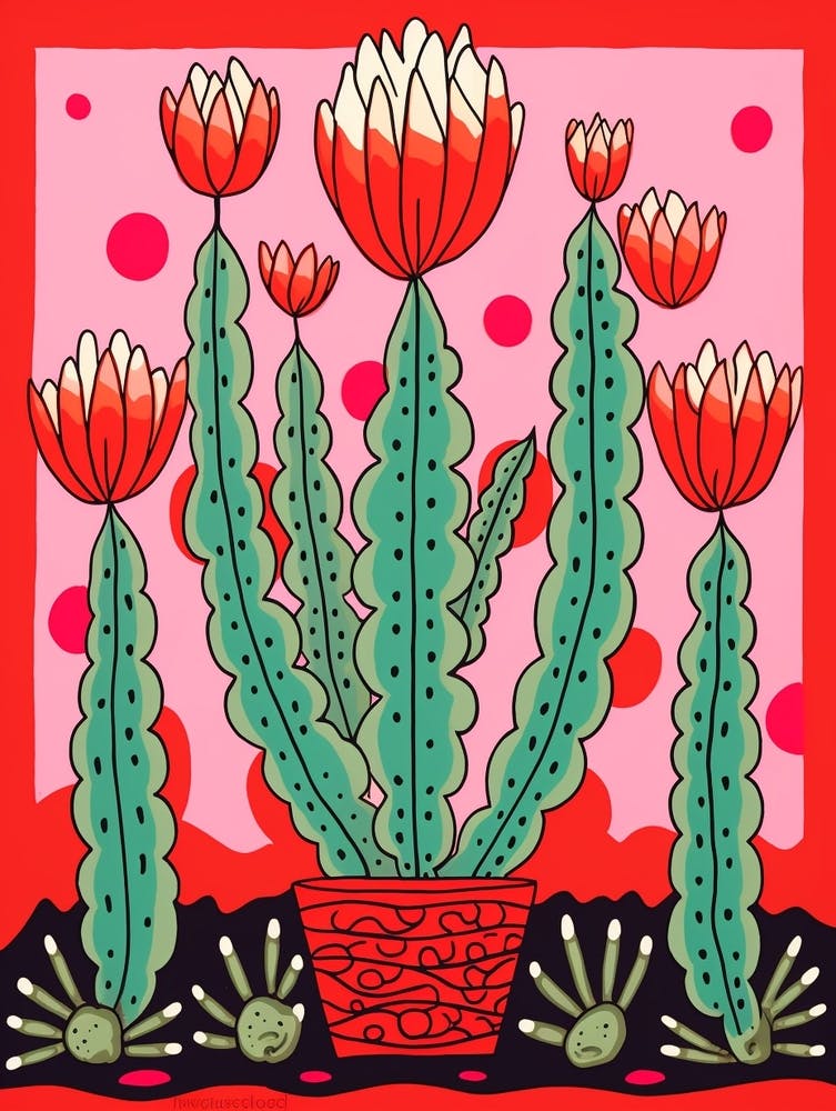 Pink And Red Plant Illustration Pencil Cactus 1