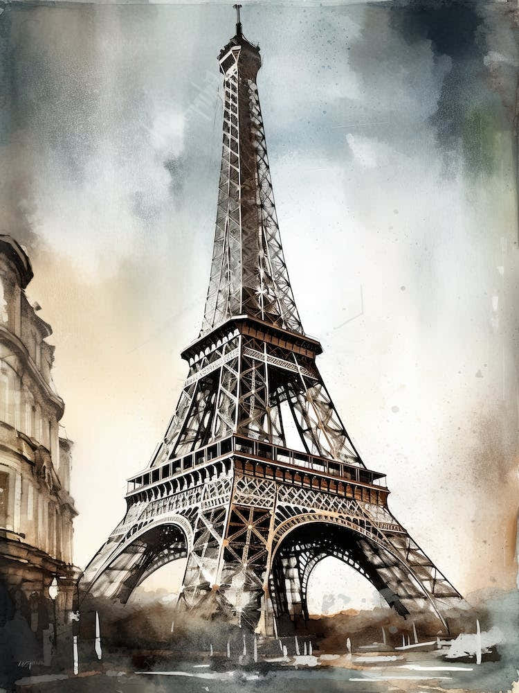 Eiffel Tower Paris France Sketch Drawing Style 2