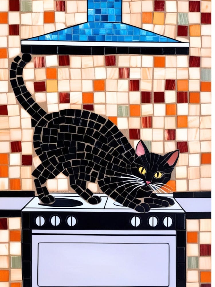 Black Cat On Stove 2