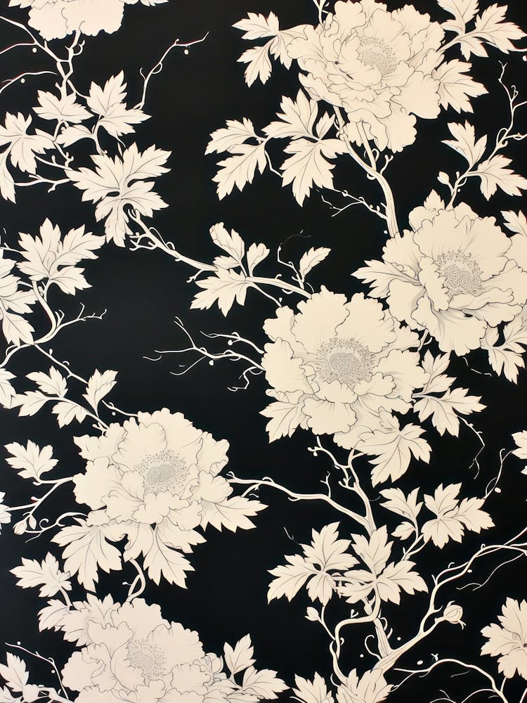 Great Japan Hokusai Black And White Flowers 18