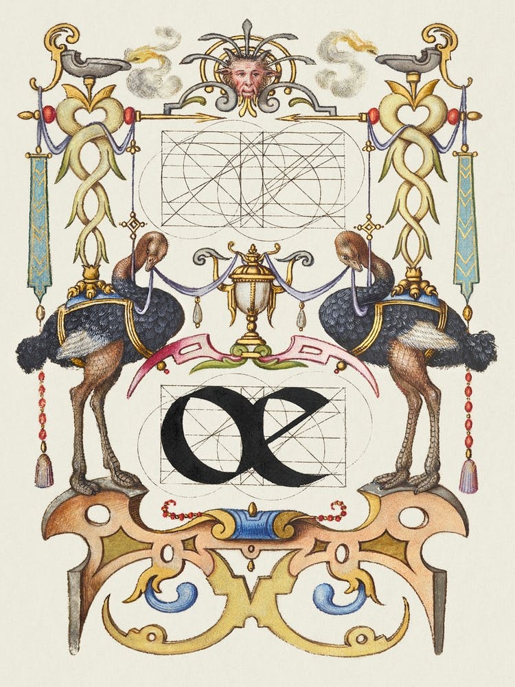 Guide For Constructing The Ligature Oe From Mira Calligraphiae Monumenta, Joris Hoefnagel