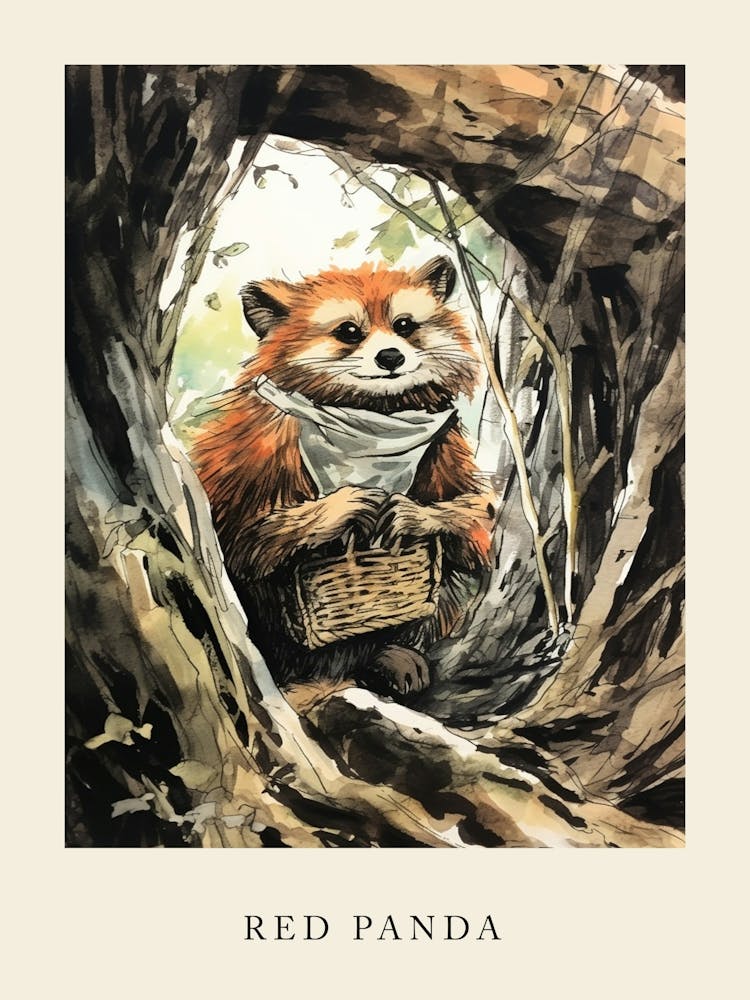 Beatrix Potter Inspired  Animal Watercolour Red Panda 1