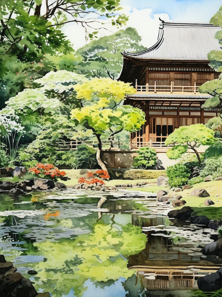 Ryoan Ji Garden Japan Watercolour 1