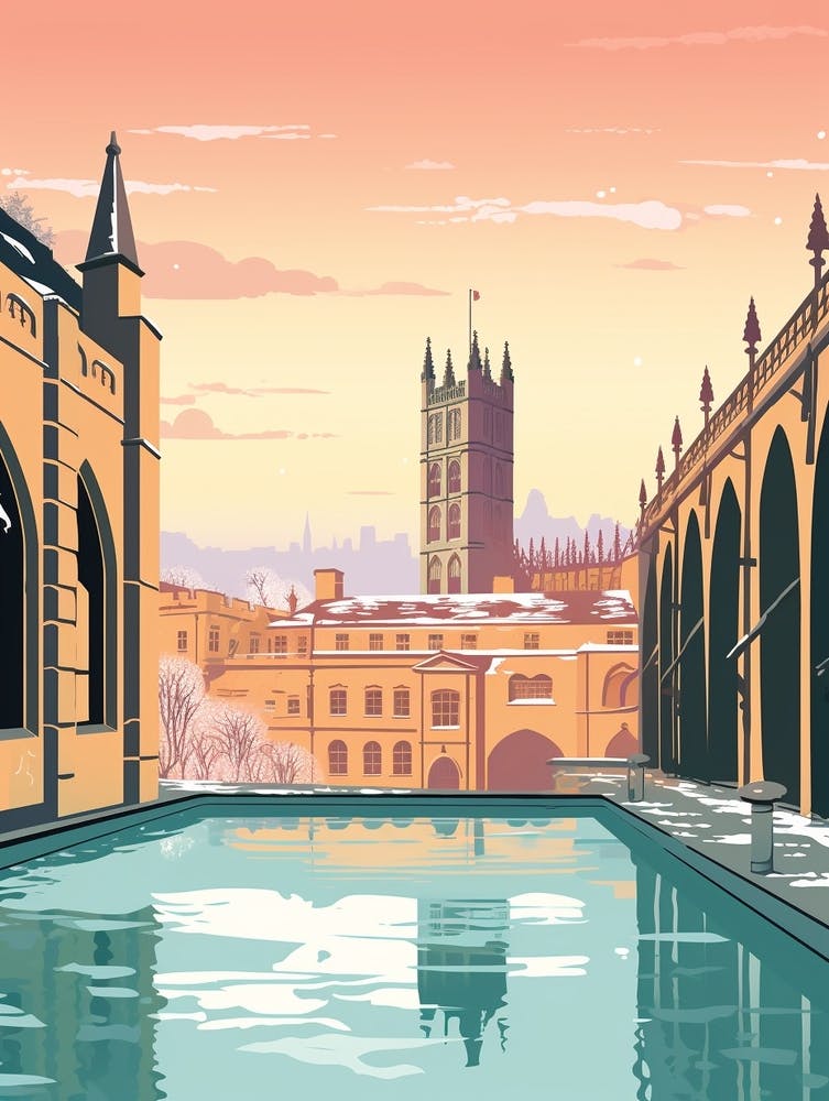 Vintage Winter Travel Illustration Bath United Kingdom 3