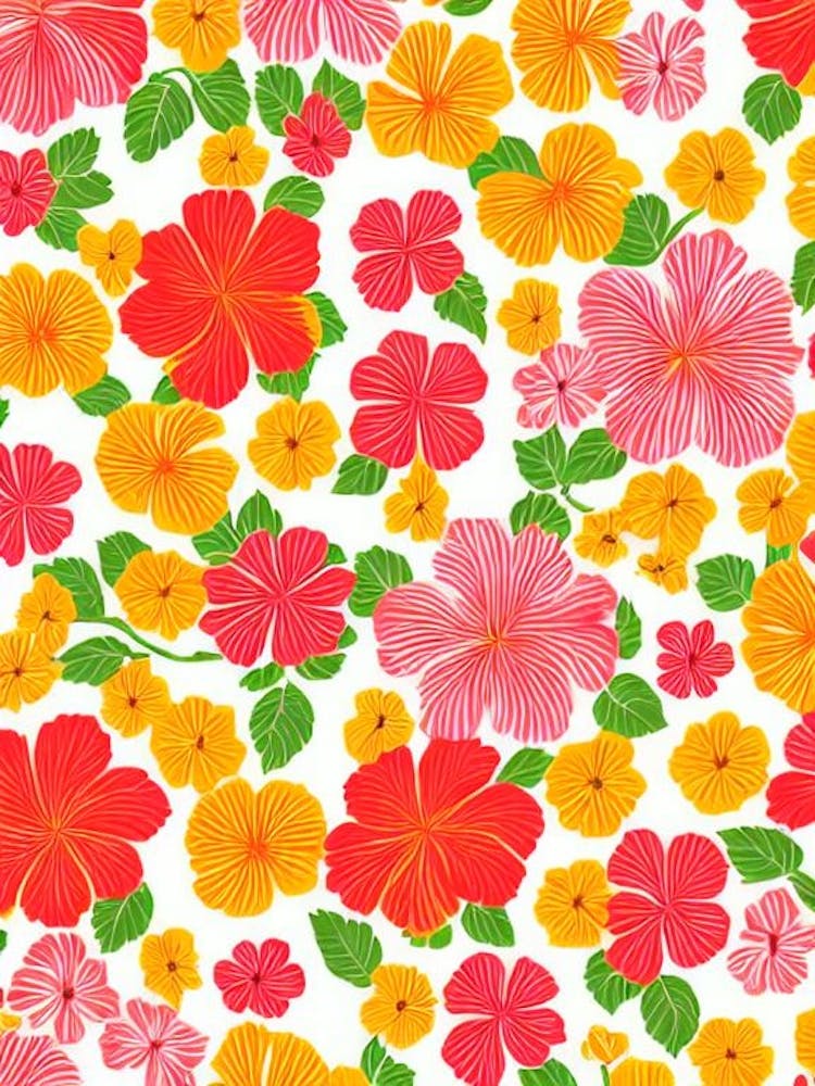 Hibiscus Floral Print Retro Pattern 1 Flower