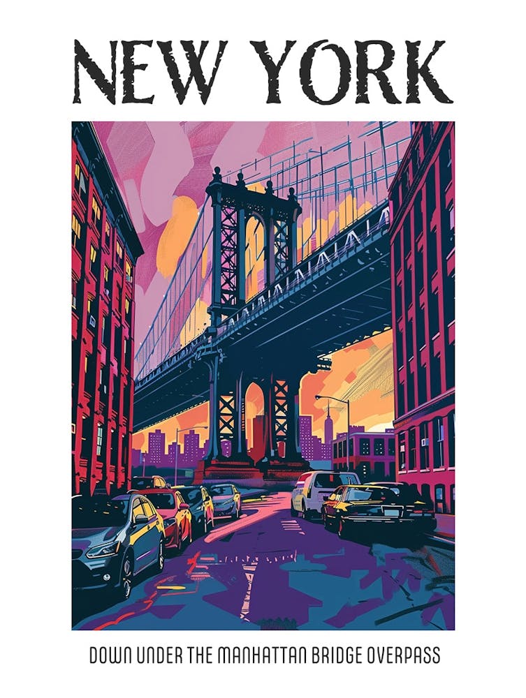 Dumbo Down Under The Manhattan Bridge Overpass Colourful Silkscreen Illustration 2 Poster