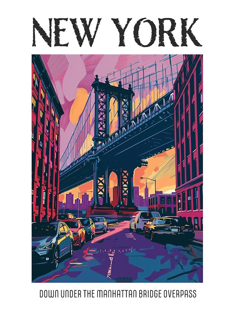 Dumbo Down Under The Manhattan Bridge Overpass Colourful Silkscreen Illustration 2 Poster