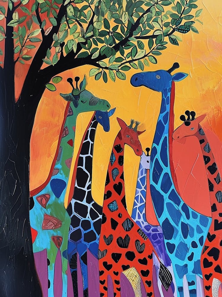 Abstract Giraffe Herd Under The Trees 4