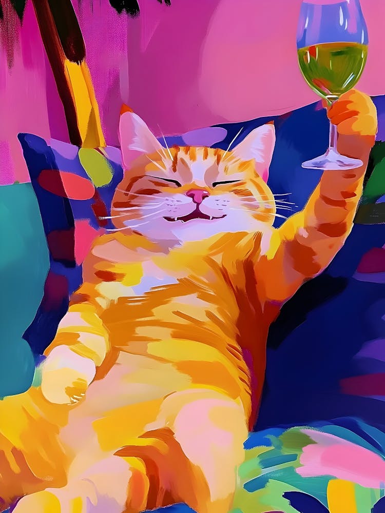 Cat With A Glass Of Wine 1