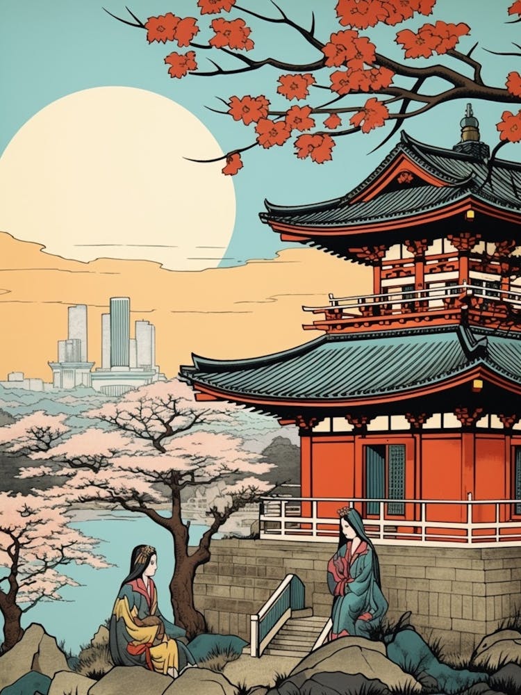 Nagoya Castle, Japan Vintage Travel Art 1