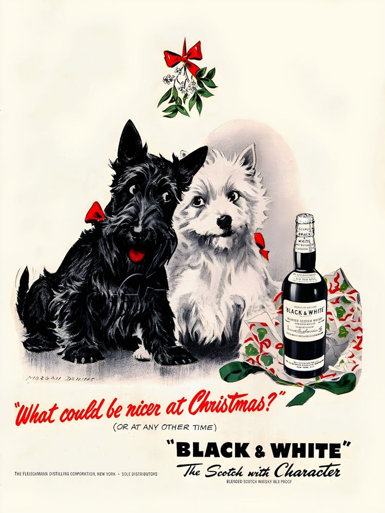 Black And White, Scotch Whisky with Character, Vintage Advertising Poster